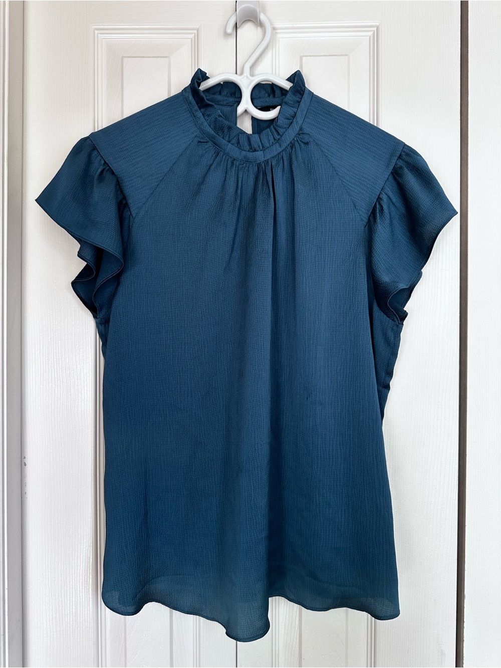 RW&CO. Teal Ruffle Neck Flutter Sleeve Blouse #14